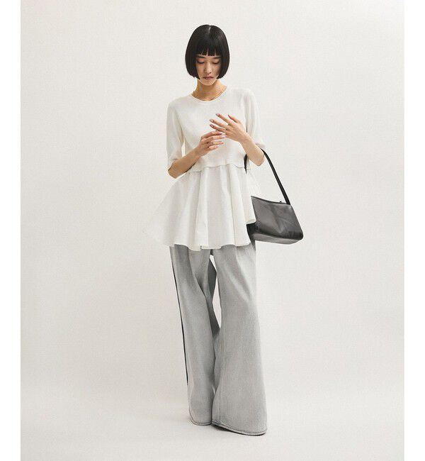 ADAM ET ROPE'「【サステナブル】ペプラムコンビハーフスリーブニット」|ニット・セーター|