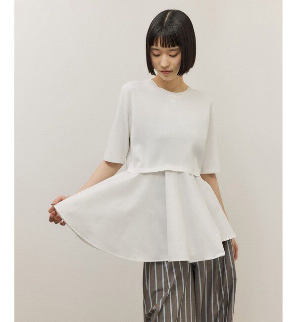 ADAM ET ROPE'「【サステナブル】ペプラムコンビハーフスリーブニット」|ニット・セーター|