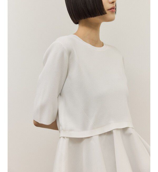 ADAM ET ROPE'「【サステナブル】ペプラムコンビハーフスリーブニット」|ニット・セーター|