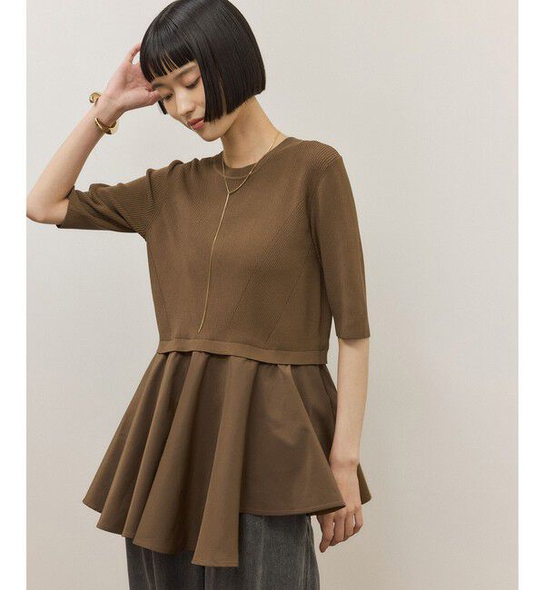 ADAM ET ROPE'「【サステナブル】ペプラムコンビハーフスリーブニット」|ニット・セーター|