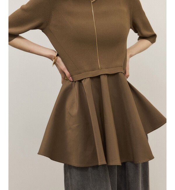 ADAM ET ROPE'「【サステナブル】ペプラムコンビハーフスリーブニット」|ニット・セーター|