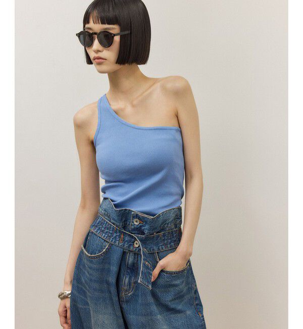 ADAM ET ROPE'「シルク混ワンショルタンクトップ」|タンクトップ|ブルー系(45)