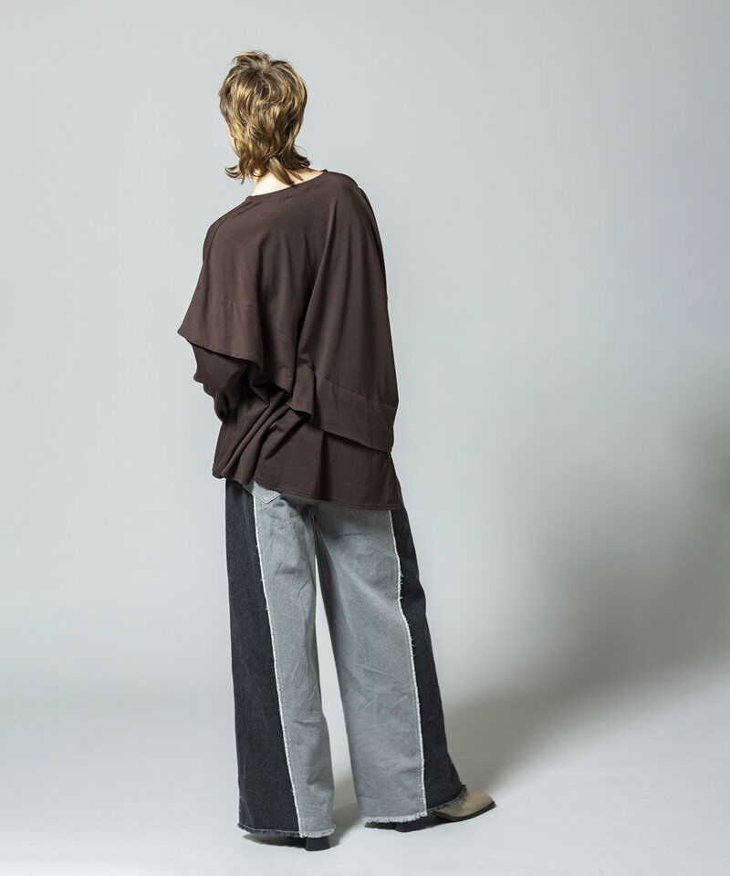  「切替デニムワイドパンツ」|デニム|