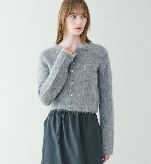 GYMPHLEX「Gymphlex | シャギーニット ショートカーディガン WOMEN」|ニット・セーター|GREY