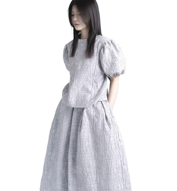  「eunoia | ジャガード パフスリーブブラウス WOMEN」|シャツ・ブラウス|GREY