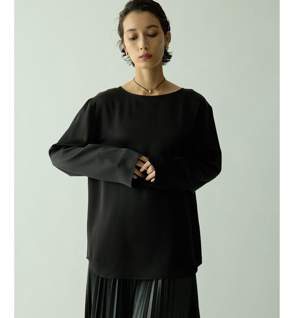  「サテンボートブラウス」|シャツ・ブラウス|ブラック
