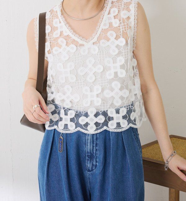  「【＋１アイテム】モチーフレース2WAYベスト」|シャツ・ブラウス|