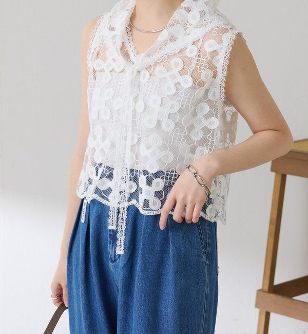  「【＋１アイテム】モチーフレース2WAYベスト」|シャツ・ブラウス|