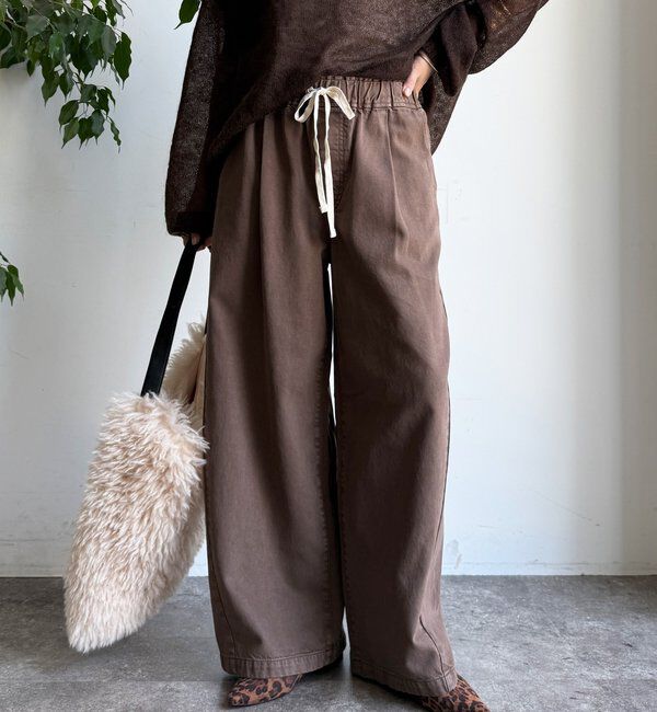  「【新色追加】デニムワイドイージーパンツ」|デニム|ブラウン