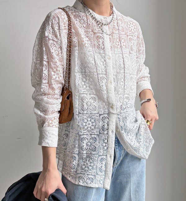  「【WEB限定】パネルレースバンドカラーシャツ」|シャツ・ブラウス|オフホワイト