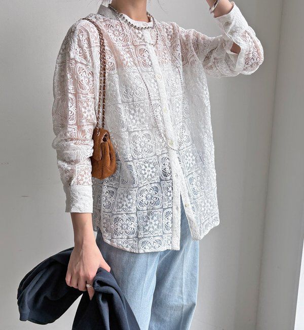  「【WEB限定】パネルレースバンドカラーシャツ」|シャツ・ブラウス|