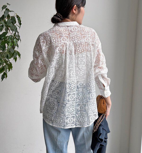  「【WEB限定】パネルレースバンドカラーシャツ」|シャツ・ブラウス|