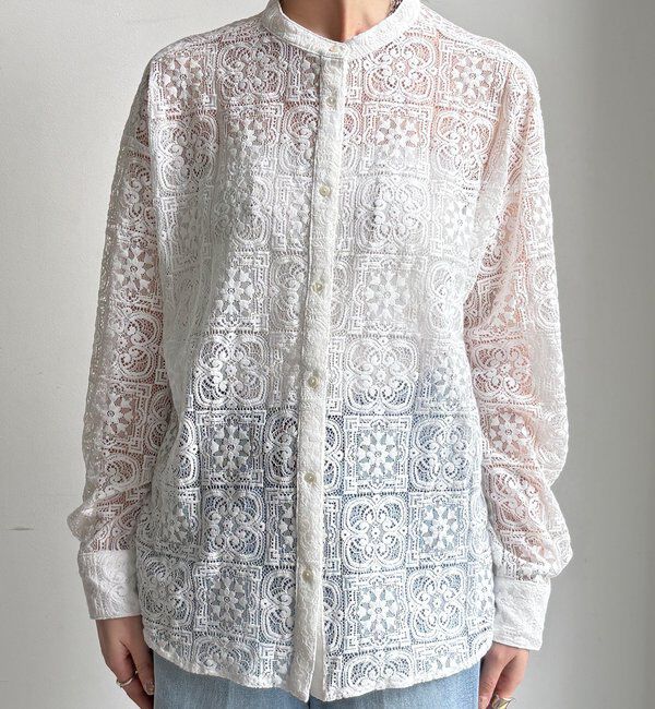  「【WEB限定】パネルレースバンドカラーシャツ」|シャツ・ブラウス|