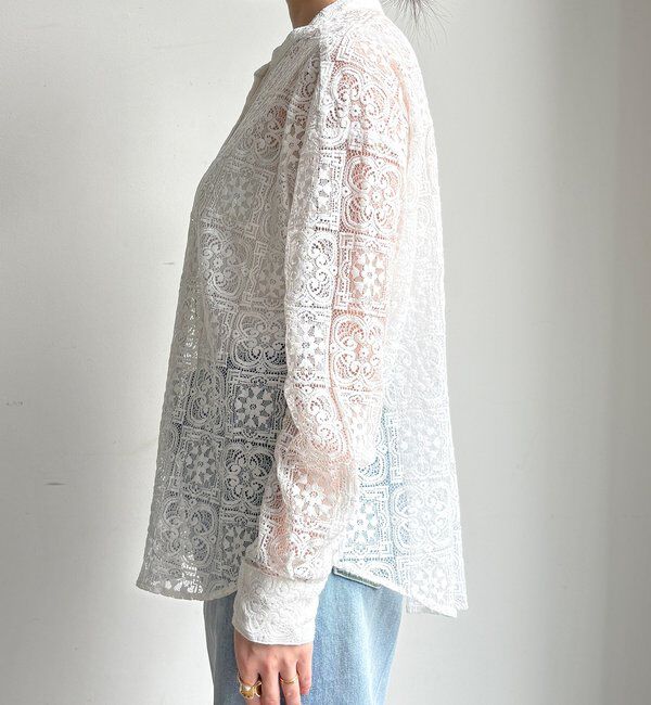  「【WEB限定】パネルレースバンドカラーシャツ」|シャツ・ブラウス|