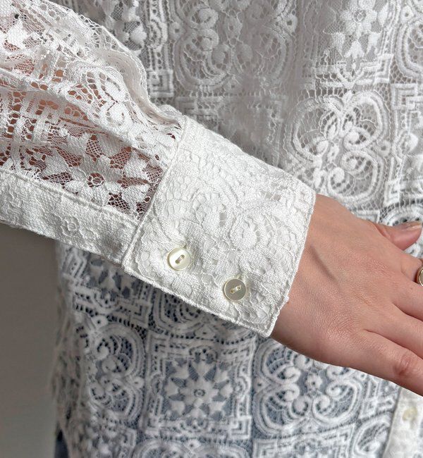  「【WEB限定】パネルレースバンドカラーシャツ」|シャツ・ブラウス|