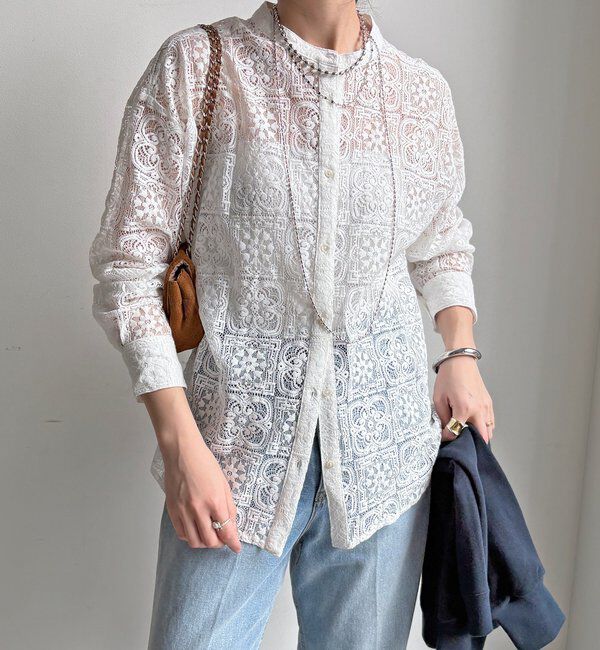  「【WEB限定】パネルレースバンドカラーシャツ」|シャツ・ブラウス|