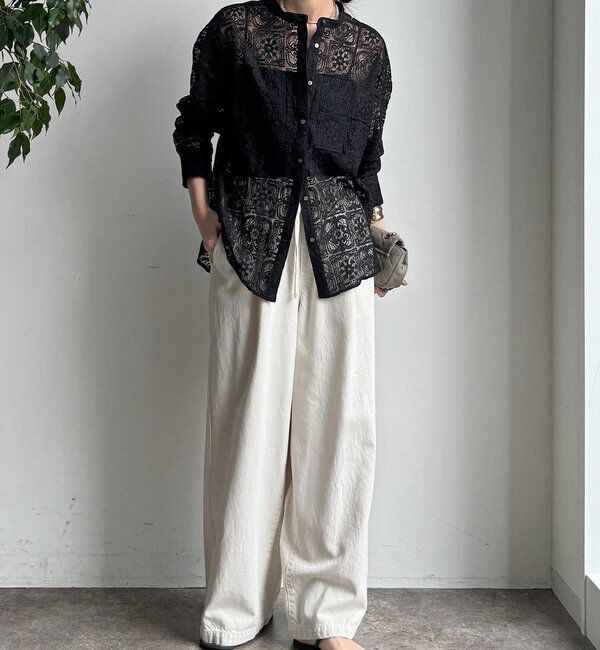  「【WEB限定】パネルレースバンドカラーシャツ」|シャツ・ブラウス|