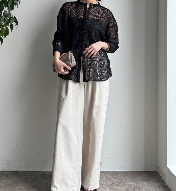  「【WEB限定】パネルレースバンドカラーシャツ」|シャツ・ブラウス|