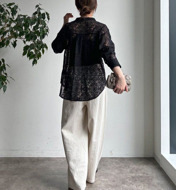  「【WEB限定】パネルレースバンドカラーシャツ」|シャツ・ブラウス|