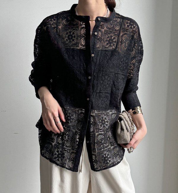  「【WEB限定】パネルレースバンドカラーシャツ」|シャツ・ブラウス|