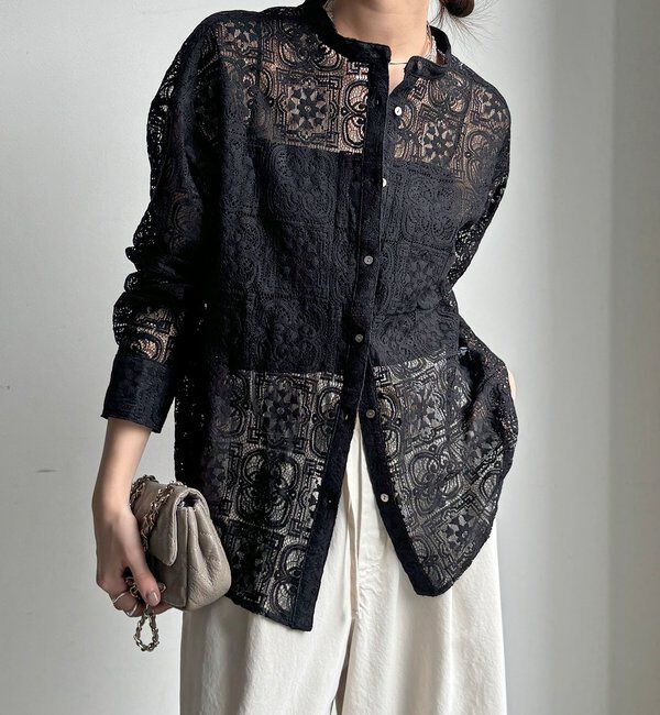  「【WEB限定】パネルレースバンドカラーシャツ」|シャツ・ブラウス|