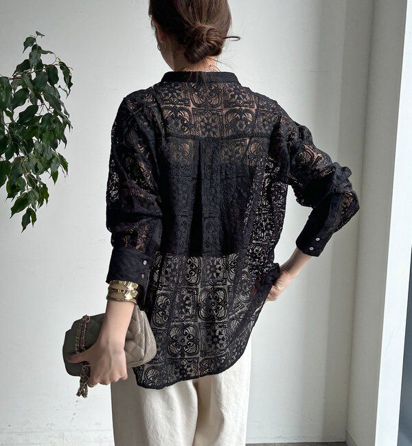  「【WEB限定】パネルレースバンドカラーシャツ」|シャツ・ブラウス|