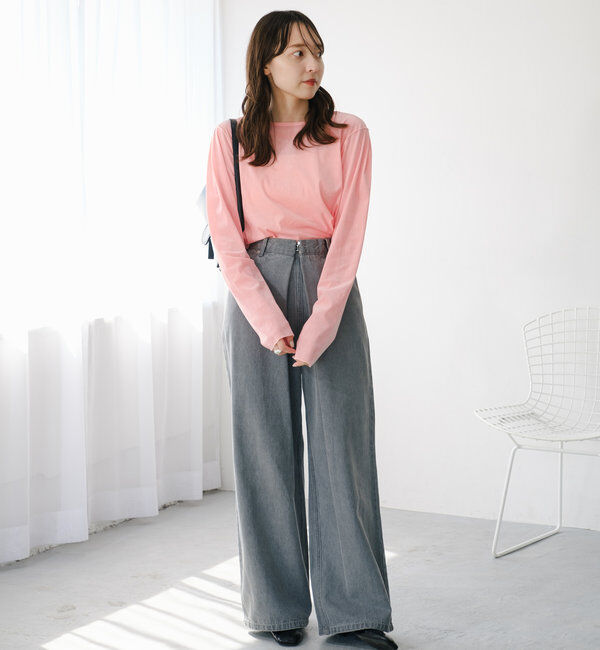  「【3サイズ】デニムタックワイドパンツ」|デニム|