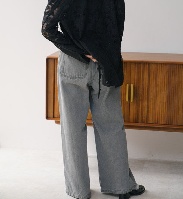  「【3サイズ】デニムタックワイドパンツ」|デニム|