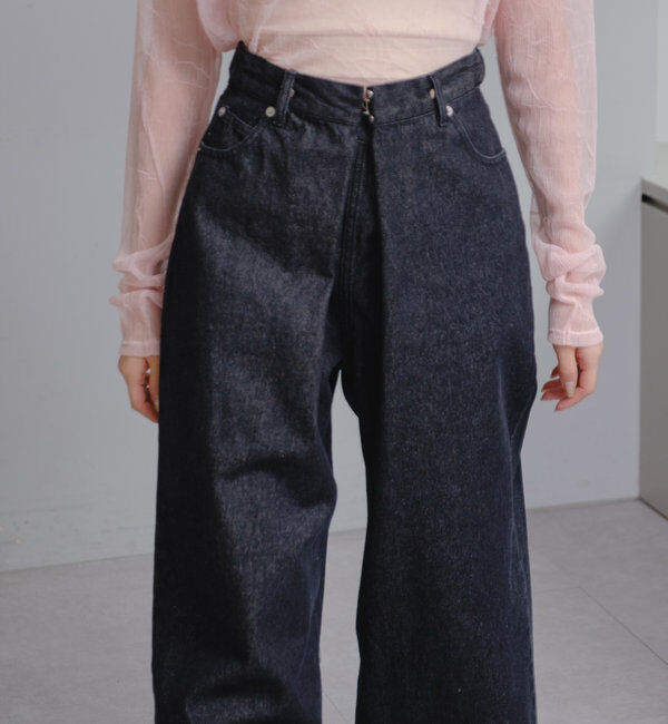  「【3サイズ】デニムタックワイドパンツ」|デニム|