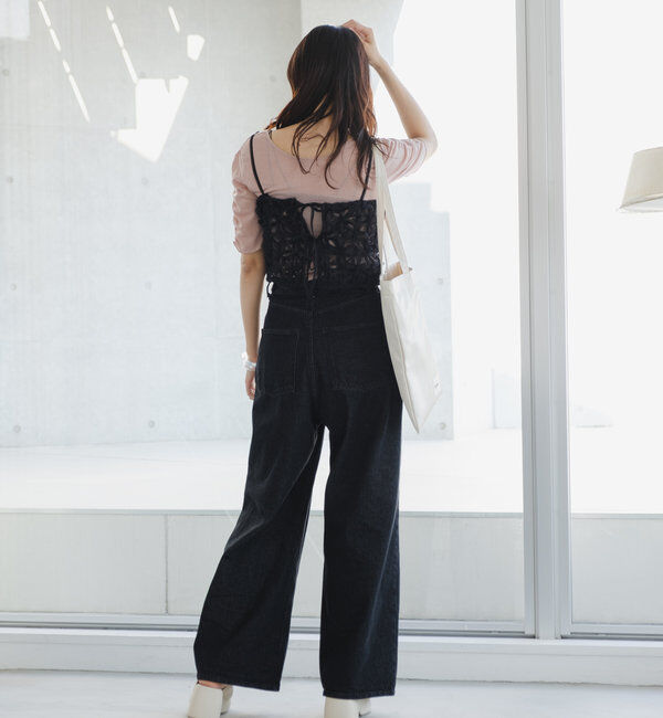  「【3サイズ】デニムタックワイドパンツ」|デニム|