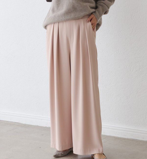  「【ウォッシャブル】【シーズンレスで使える】タックワイドスラックス」|チノ|ピンク