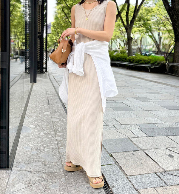  「【マイナス3kg/レビュー高評価☆】2WAYリブタンクワンピース」|ワンピース|ベージュ