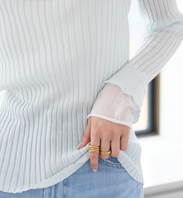  「【レイヤード風の袖口】シアーカフスリブニット」|ニット・セーター|