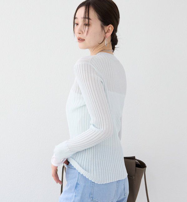  「【レイヤード風の袖口】シアーカフスリブニット」|ニット・セーター|