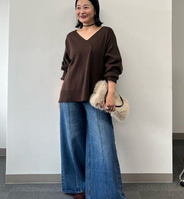  「【CHIKAコラボ】【着やせ&times;時短おしゃれ】タイ付き総針Vネックニット」|ニット・セーター|