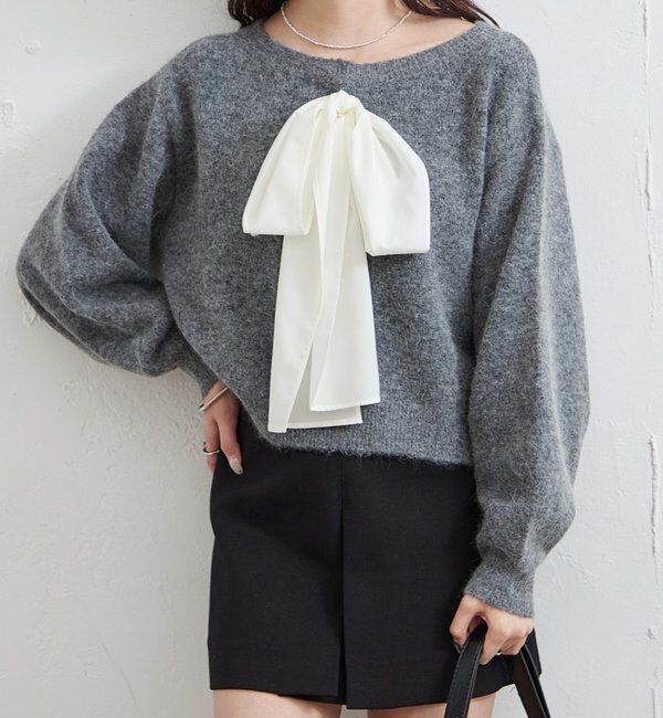  「リボン付きニット プルオーバー」|ニット・セーター|