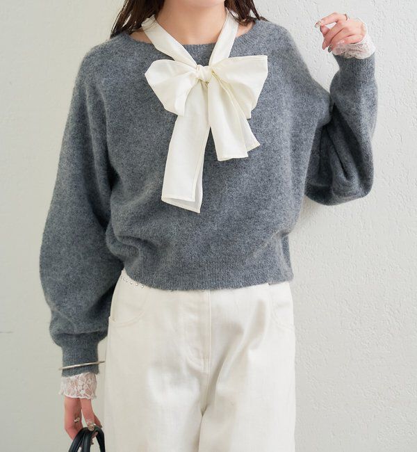  「リボン付きニット プルオーバー」|ニット・セーター|