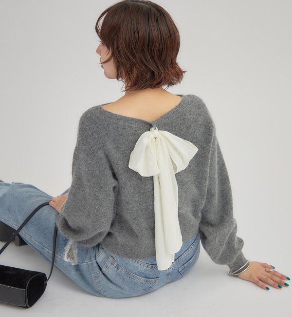  「リボン付きニット プルオーバー」|ニット・セーター|