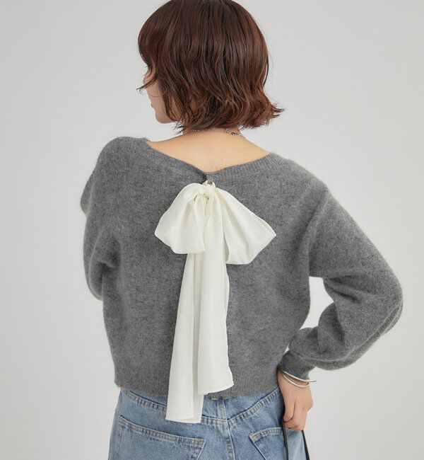  「リボン付きニット プルオーバー」|ニット・セーター|
