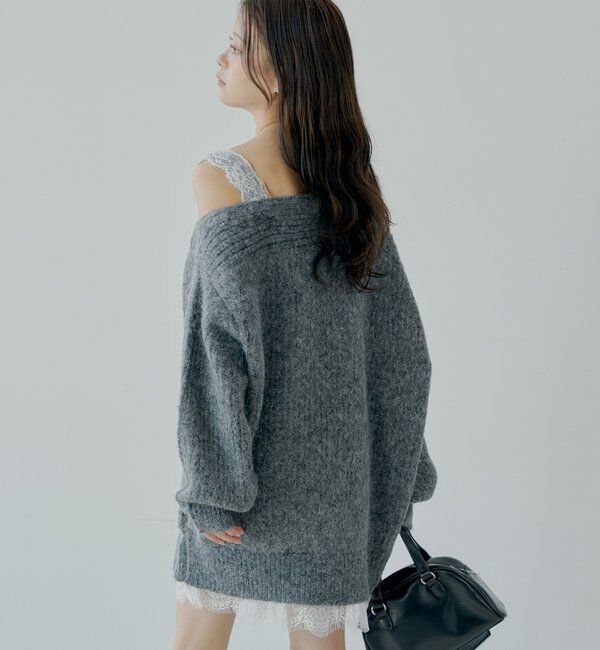  「ワンショルレースニットミニワンピース」|ワンピース|