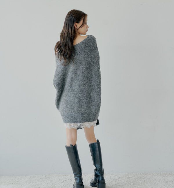  「ワンショルレースニットミニワンピース」|ワンピース|