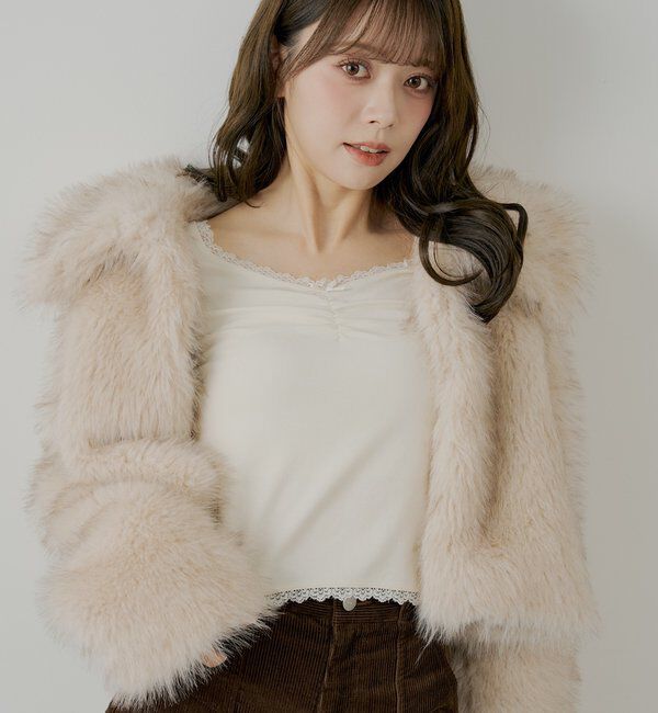  「前後2wayレースギャザーロンT」|Tシャツ・カットソー|