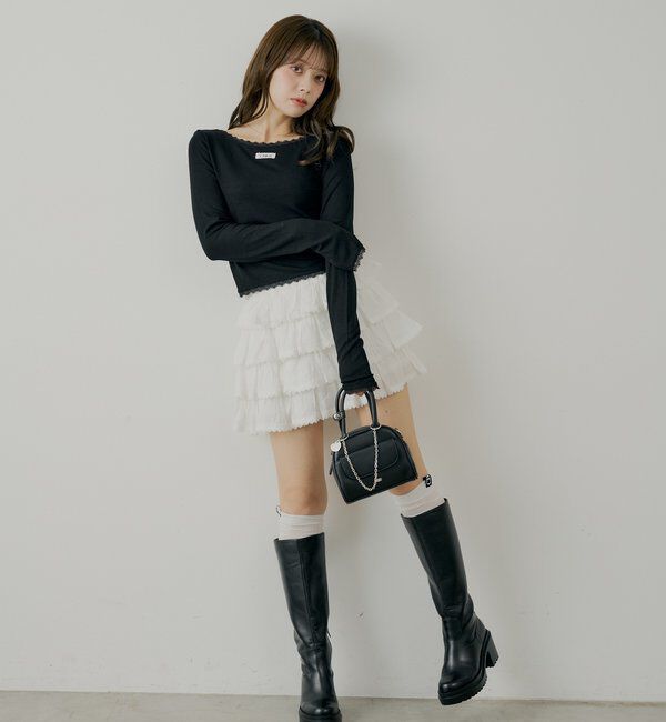  「前後2wayレースギャザーロンT」|Tシャツ・カットソー|