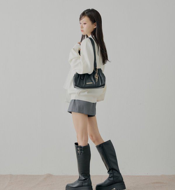  「チャーム付きタックデザインボストンバッグ」|ボストンバッグ|