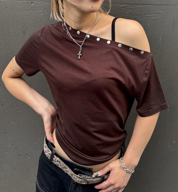  「ワンオフショルスタッズドロストTEE」|Tシャツ・カットソー|