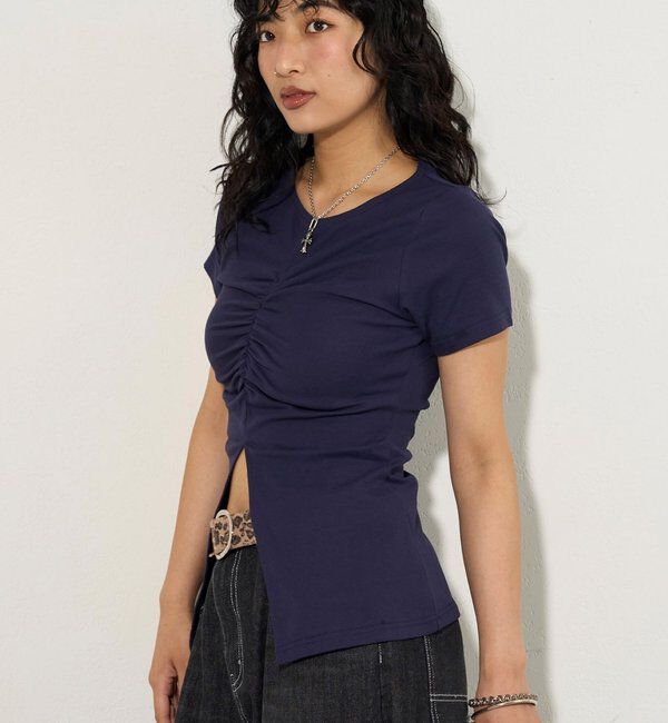  「ギャザースリットTEE」|Tシャツ・カットソー|