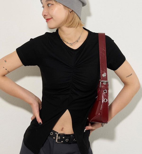 「ギャザースリットTEE」|Tシャツ・カットソー|