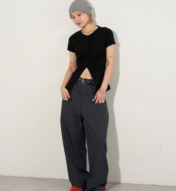  「ギャザースリットTEE」|Tシャツ・カットソー|