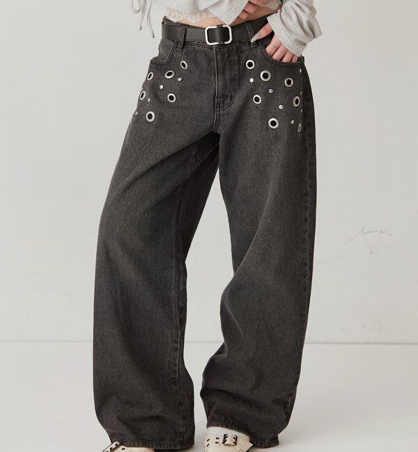  「アイレットローライズデニム」|デニム|ブラック