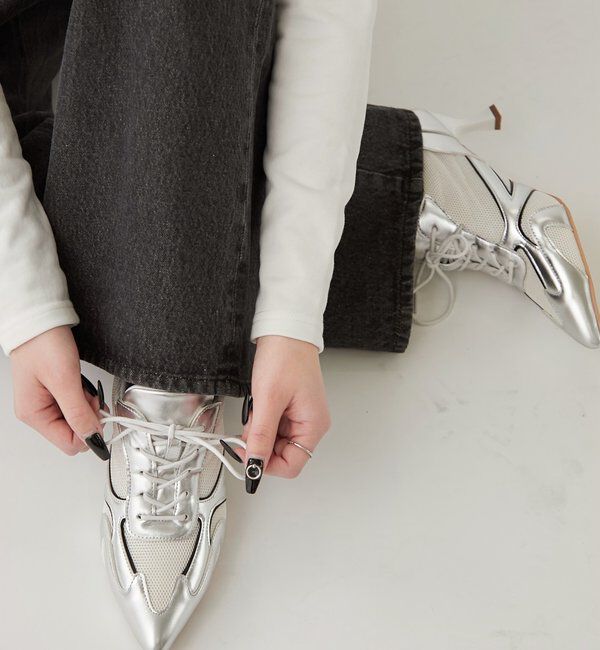  「メッシューヒールスニーカー」|ロングブーツ|オフホワイト